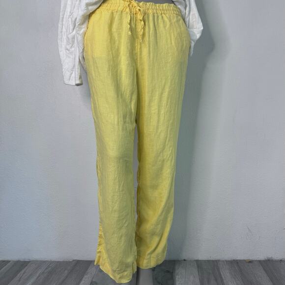 Linen Butter Yellow Pull On Tapered Pants Pockets Size Large Summer Charter Club - Picture 7 of 8